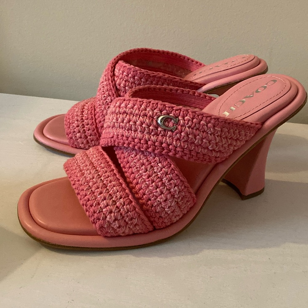 COACH’s Quintin 60MM Crochet leather sculptural heel sandals NEW Barbie Pink  8